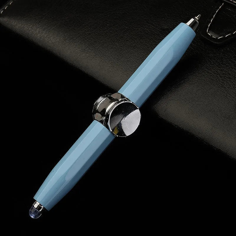 Metal gyro ballpoint pen with spinning mechanism and coloured ink refill options