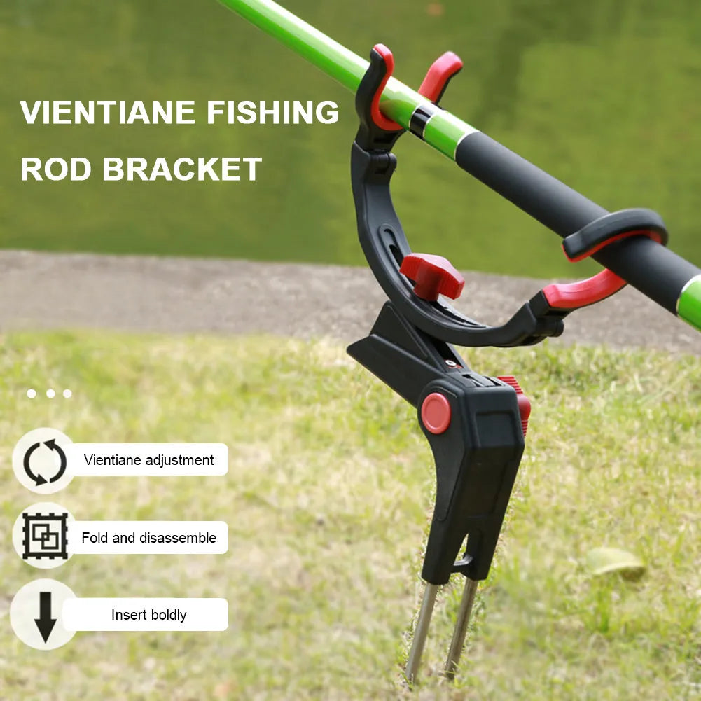 360 degree adjustable fishing rod holder with stainless steel spikes, nylon frame, universal fit, foldable design