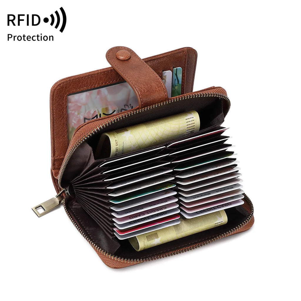 Small retro wallet with zipper closure in leopard print pattern showing hollow detailing and contrast stitching