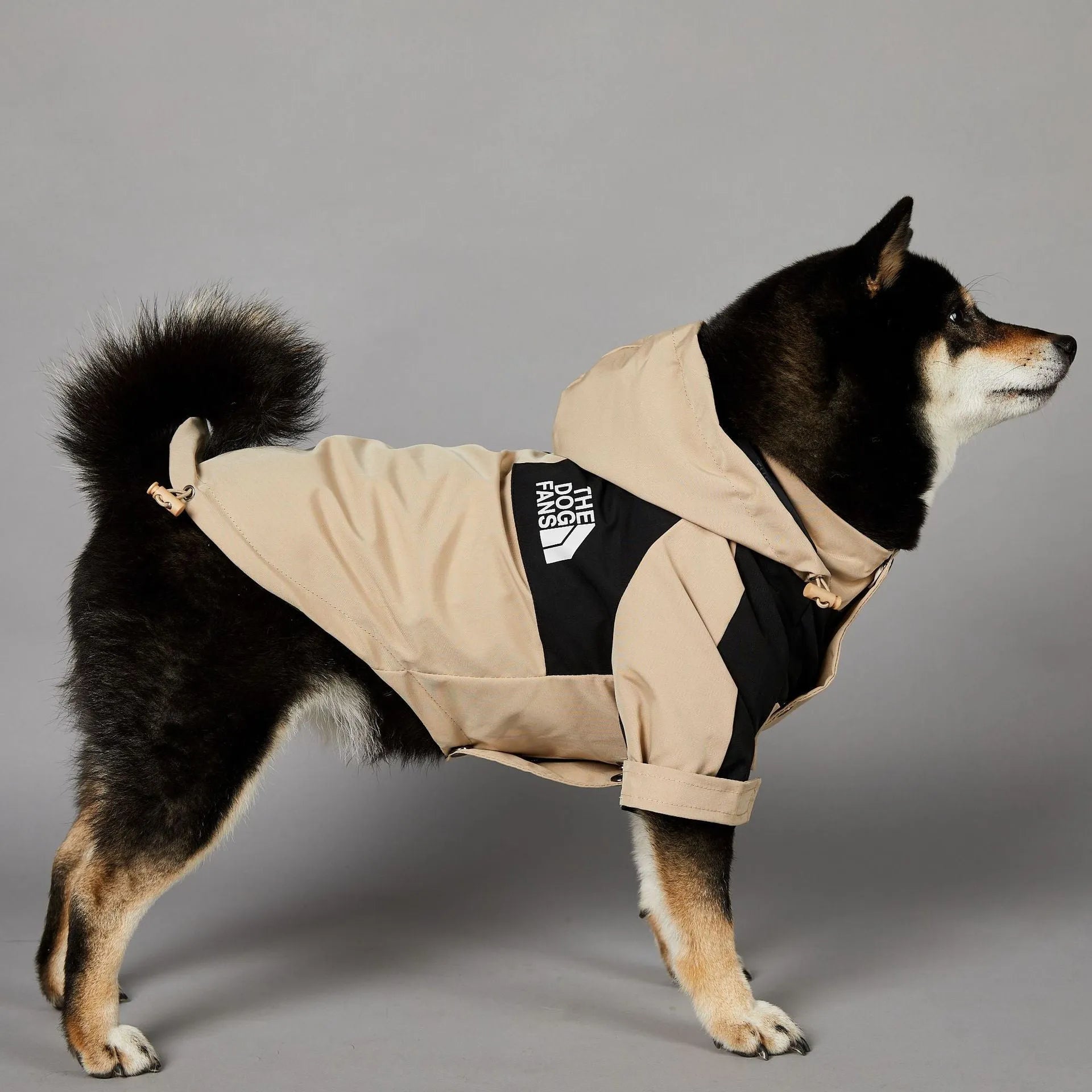 Khaki polyester dog shell jacket for outdoor pet protection in sizes S to 5XL