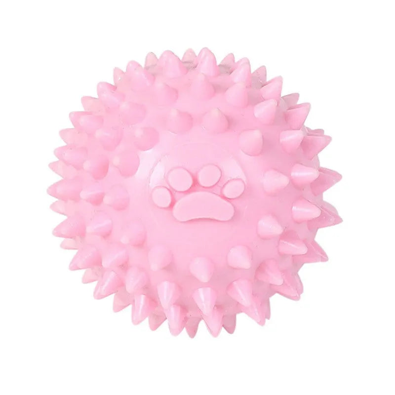 6cm blue TPR rubber dog chewing ball with textured footprint design for tooth cleaning