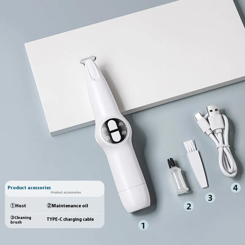 White two-in-one rechargeable pet foot and nail trimmer with Type-C cable, maintenance oil, cleaning brush and grinding head