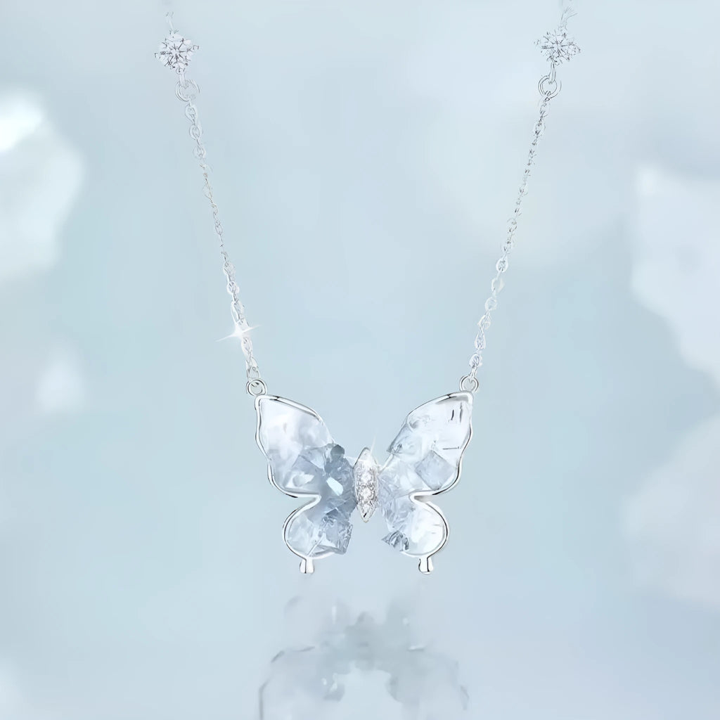 Bingyu Butterfly S925 silver necklace with detailed electroplated pendant on an adjustable 41-50cm O-ring chain.