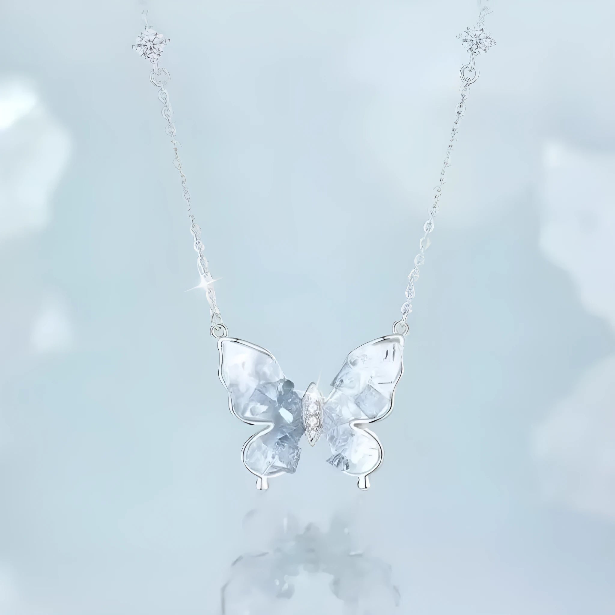 Bingyu Butterfly S925 silver necklace with detailed electroplated pendant on an adjustable 41-50cm O-ring chain.
