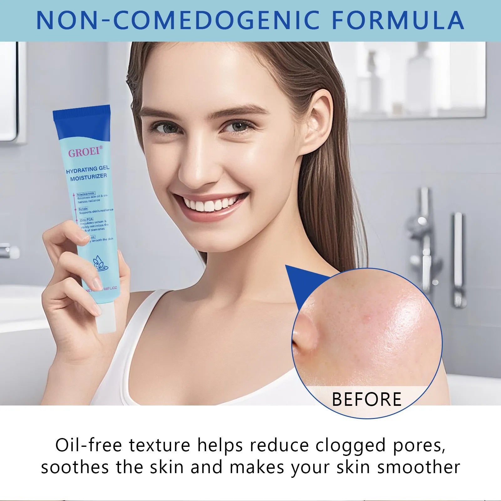 50ml moisturising facial gel with hyaluronic acid in container