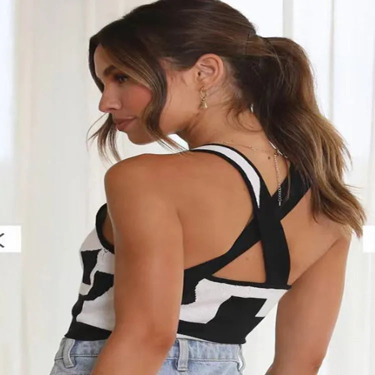 Women's white U-collar sleeveless camisole vest on a hanger