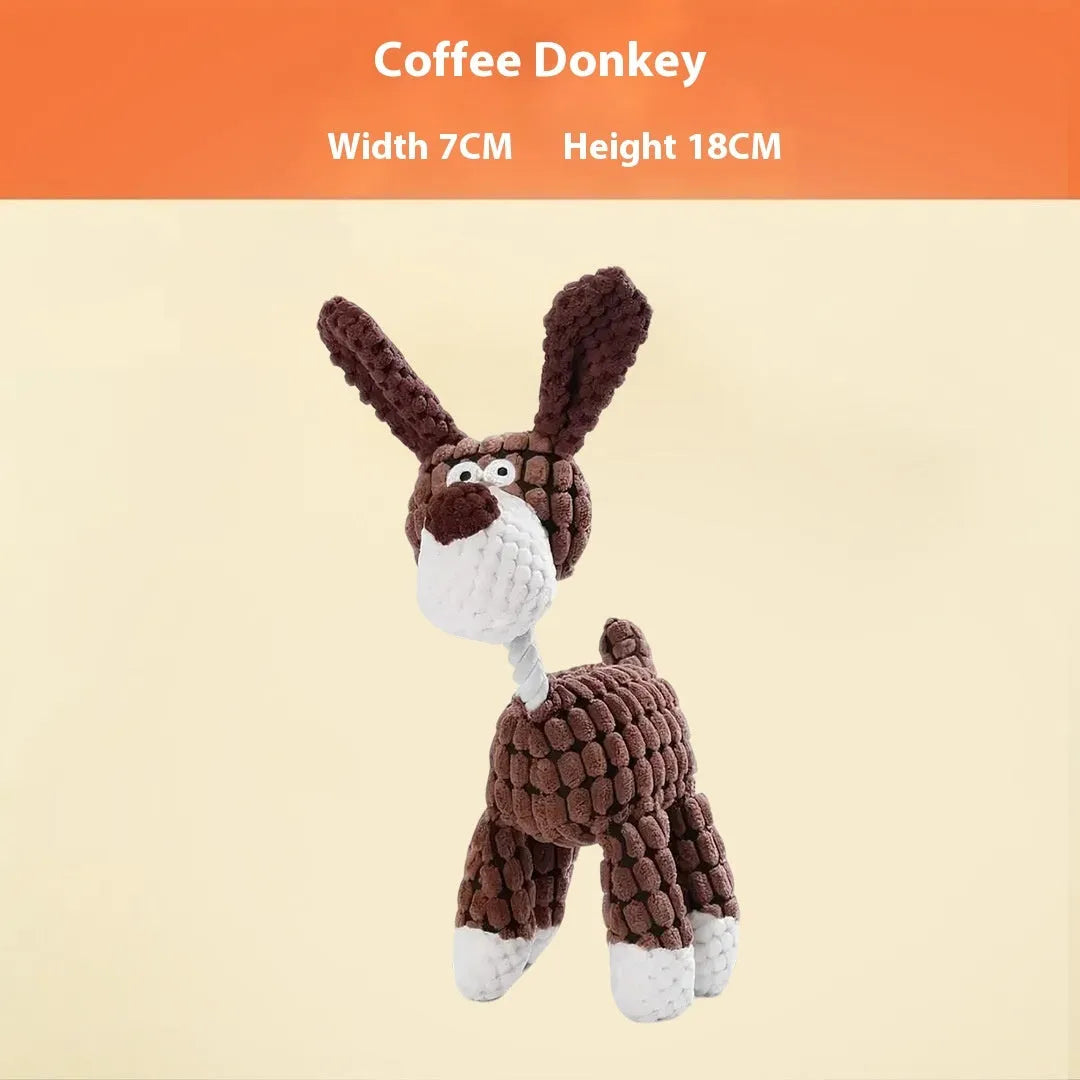 Soft plush puppy toy in character styles including a rechargeable duck, a donkey, a blue elephant, a vertigo dog, and a winky elephant.