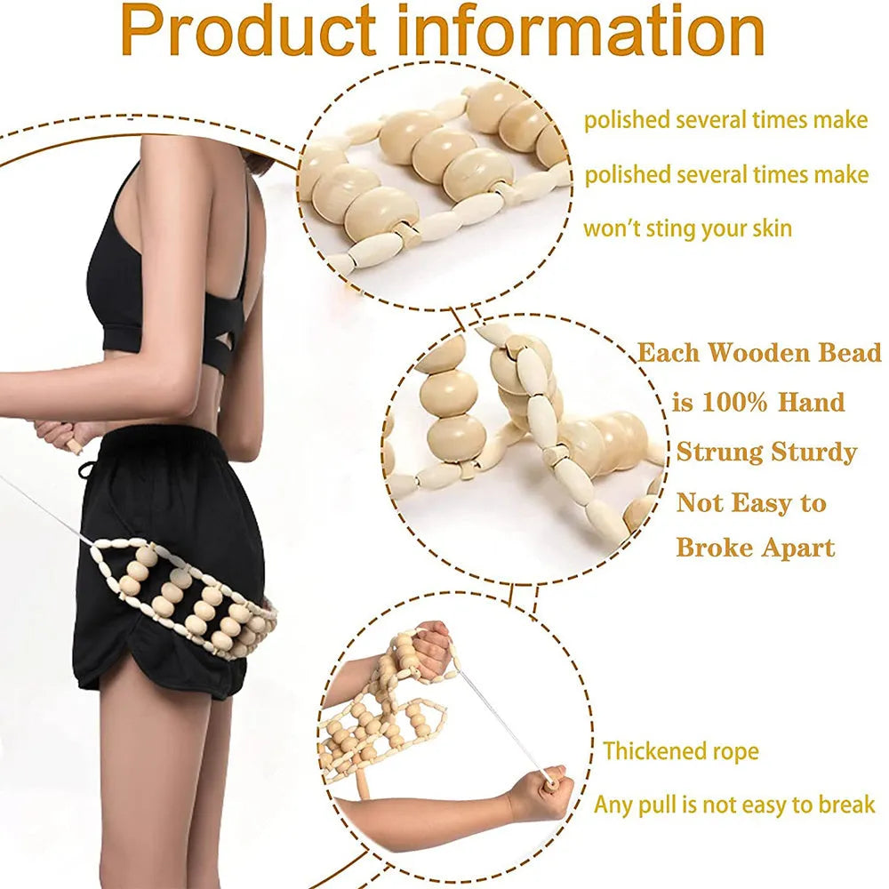 Birch wood anti-cellulite massage tool set with hand roller and scraping stick for body massage