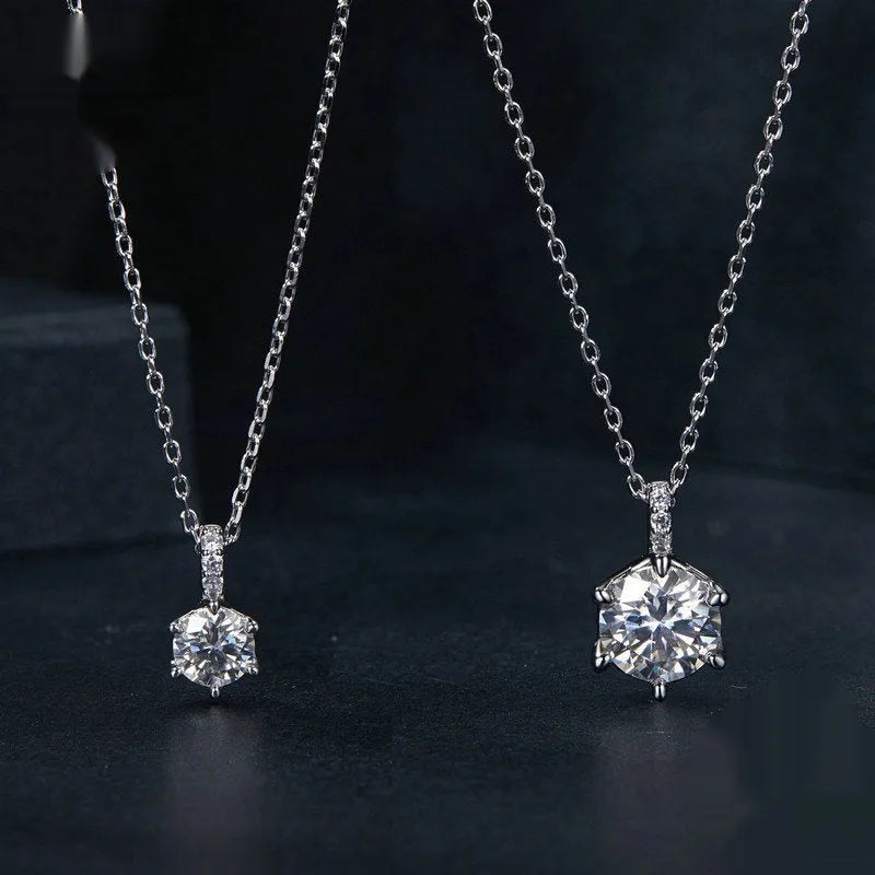 Moissanite 925 silver starry sky pendant necklace on O-ring chain, adjustable 41-50cm, natural style