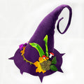 Felt Halloween witch hat with conical crown, fungus-shaped brim and monochrome printed pattern for adults