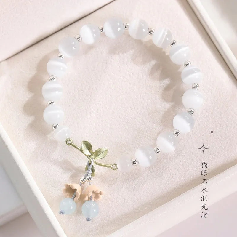 Electroplated opal cat's eye stone beaded bracelet with diamond-shaped beads for women in multiple colour variations