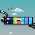 Black rearview mirror car dash camera with dual lenses for front and rear recording.