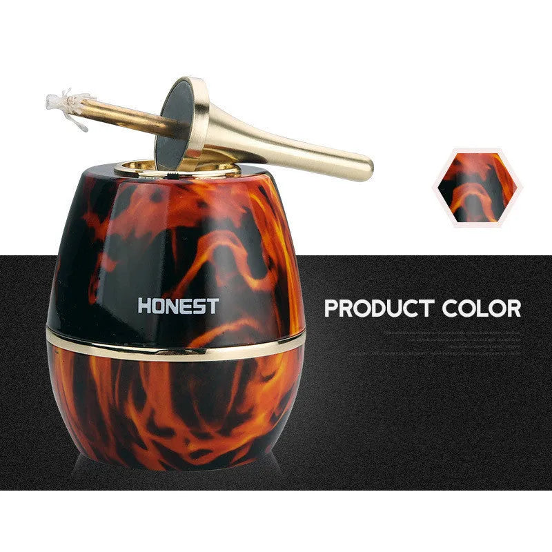 Metal oil-electric hybrid lighter in light black finish with USB charge port and visible flame indicator, 135 x 60 mm