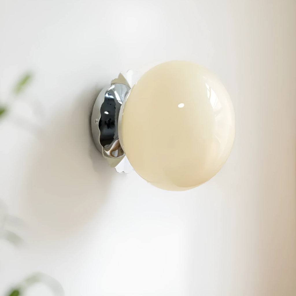 French retro cream magic bean wall lamp with wrought iron and glass, 18cm diameter, E27 base, for background wall