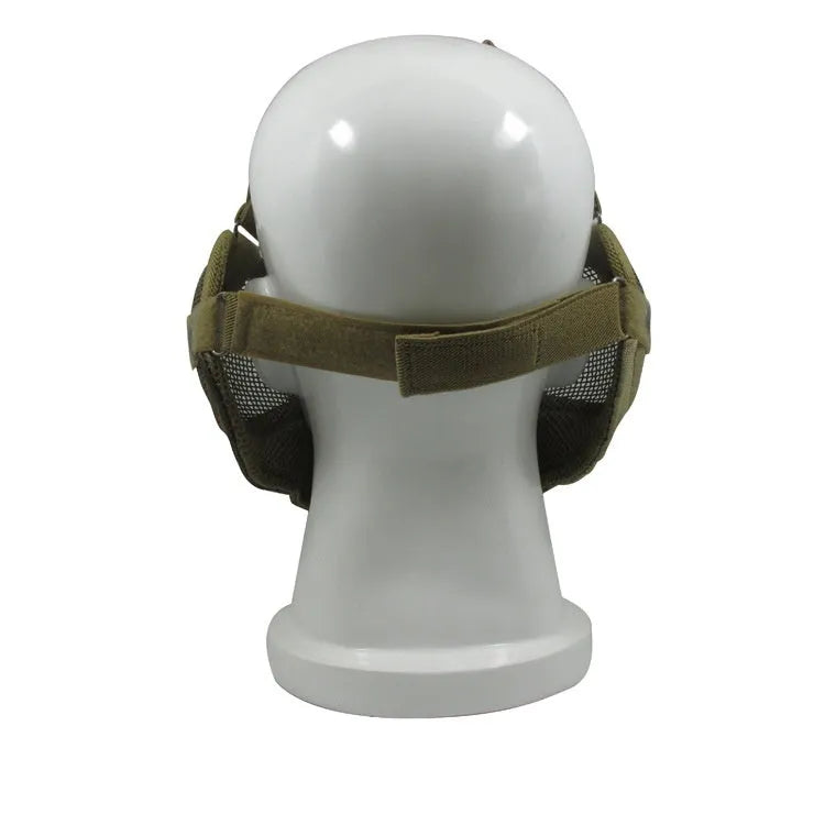 Carbon steel head-mounted net face mask in camouflage colour option.