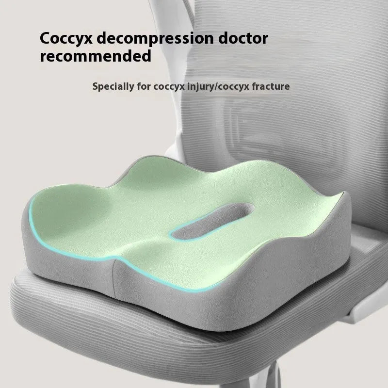 Memory foam seat cushion with waist support in various colour options including blue grey and double pink