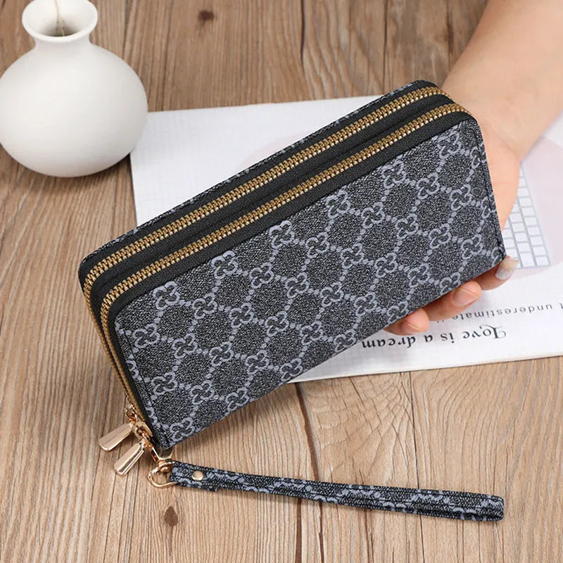 European retro style PU leather wallet clutch with mobile phone bag and coin purse compartments in black colour