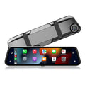 Black 9-inch universal wireless car GPS navigation system with a large touch screen on a car dashboard.
