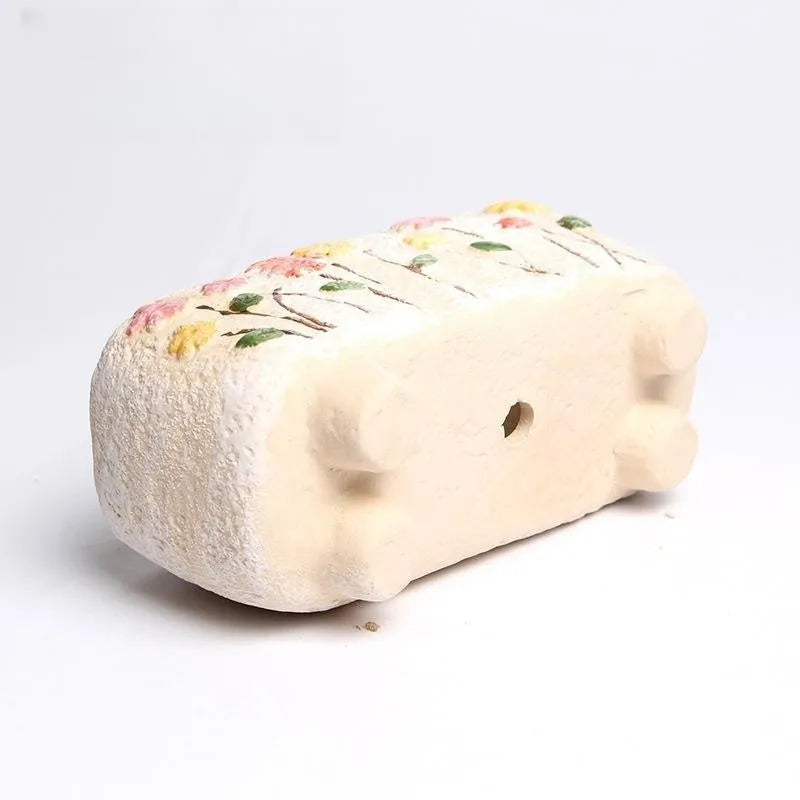 Rectangular hand-painted ceramic succulent flower pot showing floral design