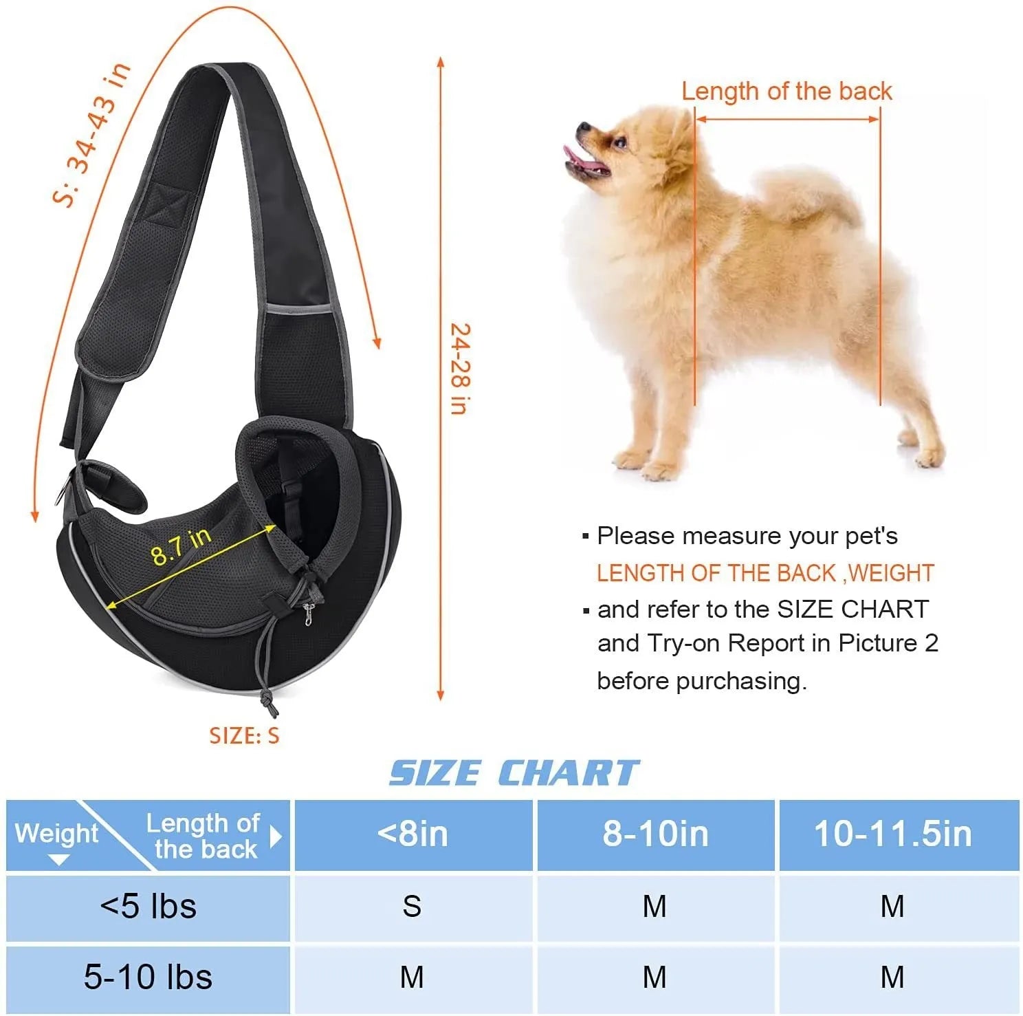 Portable crossbody pet carrier bag for dogs and cats, black, S size, Oxford material, with drawstring closure and zippered bottom