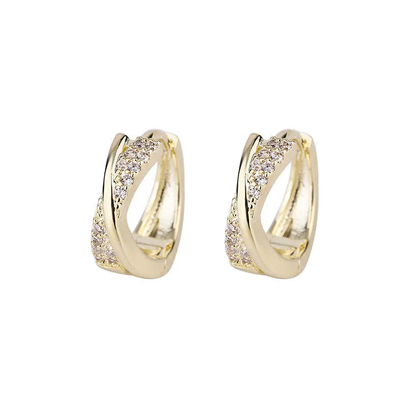 Geometric earrings with zircon embellishments in 14K yellow gold plating on copper