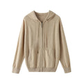 Men's grey hooded cashmere cardigan with full-length zipper showing regular fit design