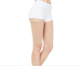 Pair of nylon leg shaping belt compression sleeves in black and skin colour, middle calf length, free size