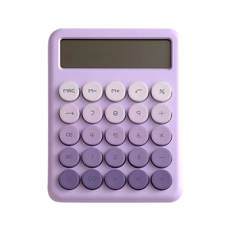Desk calculator with gradient colour design in violet, pink, blue, and green options