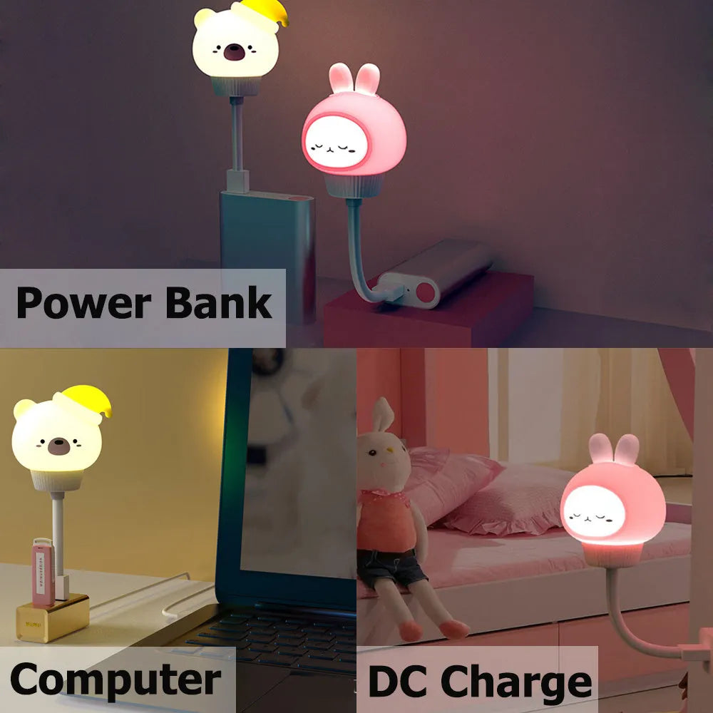 USB portable LED night light with cartoon bear rabbit duck designs and remote control