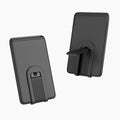 Black silicone phone card holder with bracket, 5.8 x 9.4cm, multifunction mobile phone bag for cards and stand use.