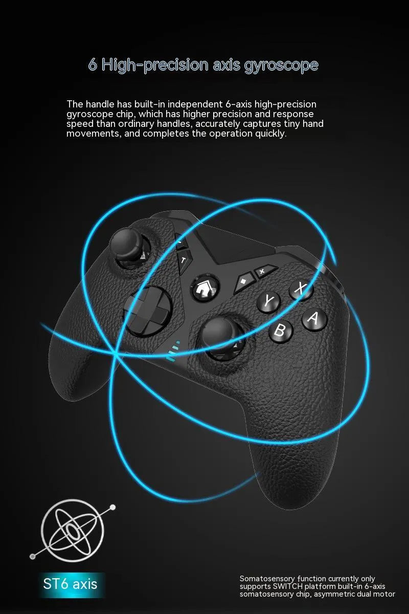 Black wireless game controller with leather-like texture, shown front and back, with Type-C port.