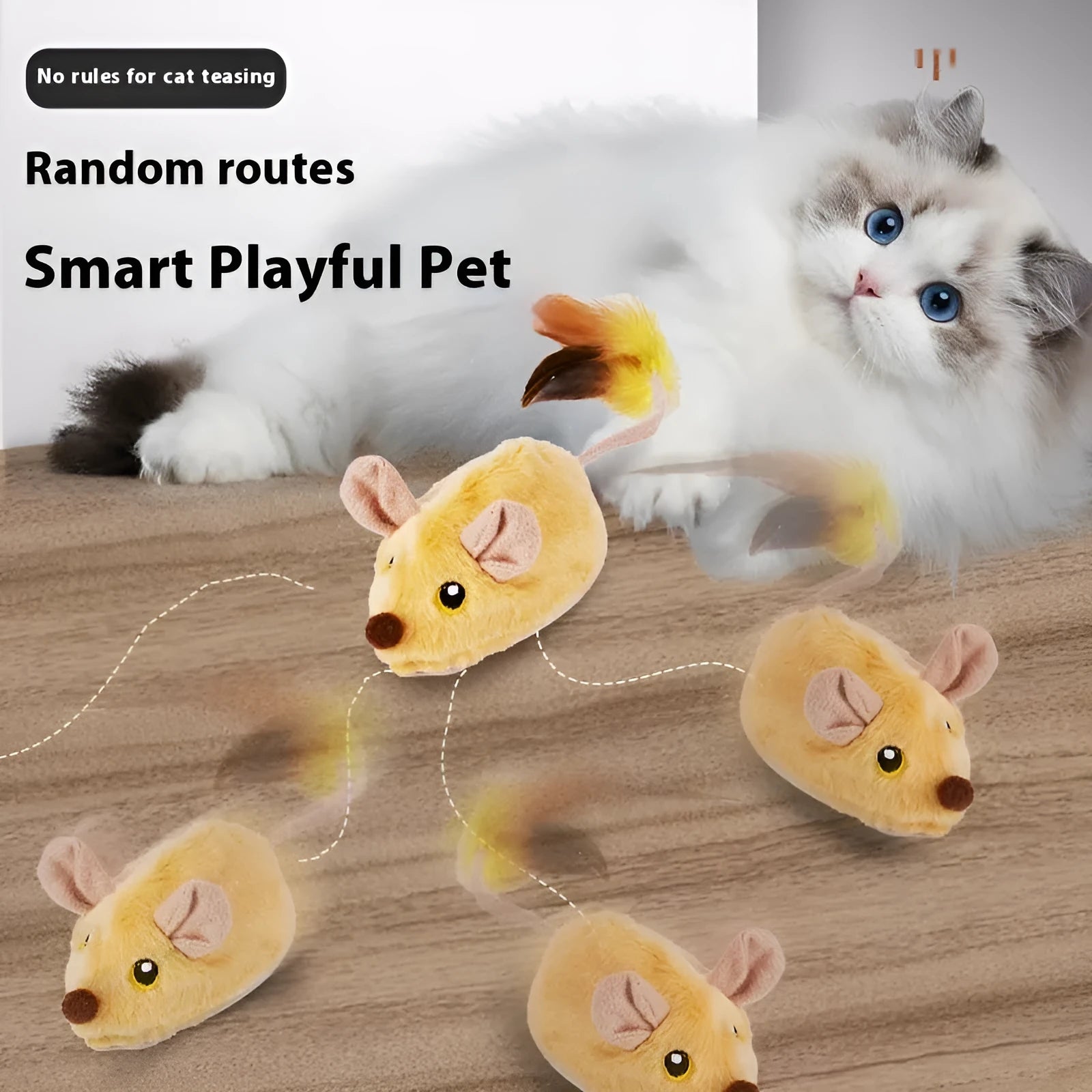 Electric plush mouse cat toy with remote control showing forward motion on floor