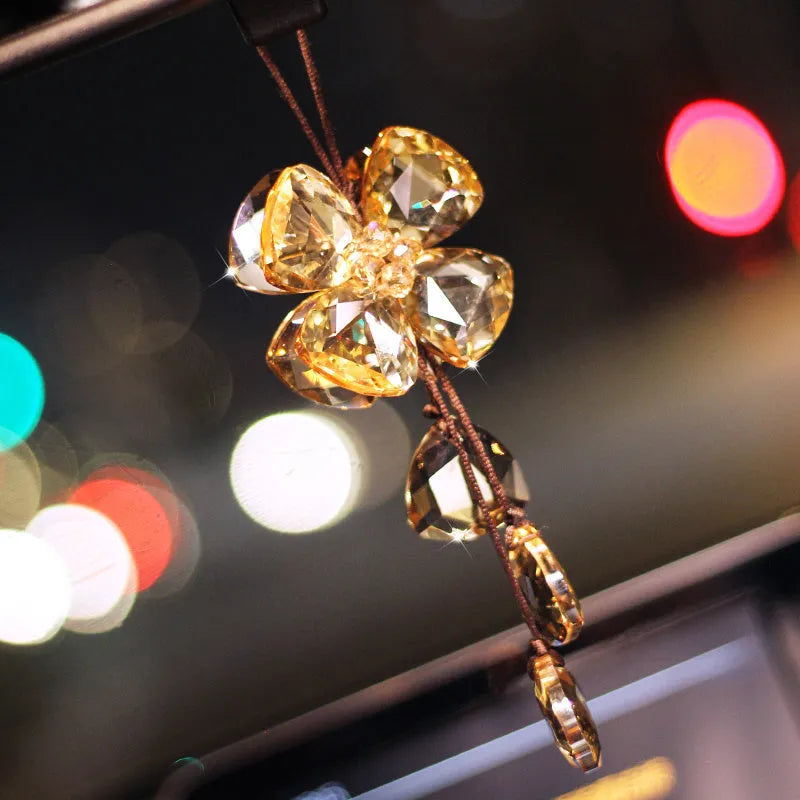 Crystal four leaf grass pendant for car interior decoration measuring approximately 20cm