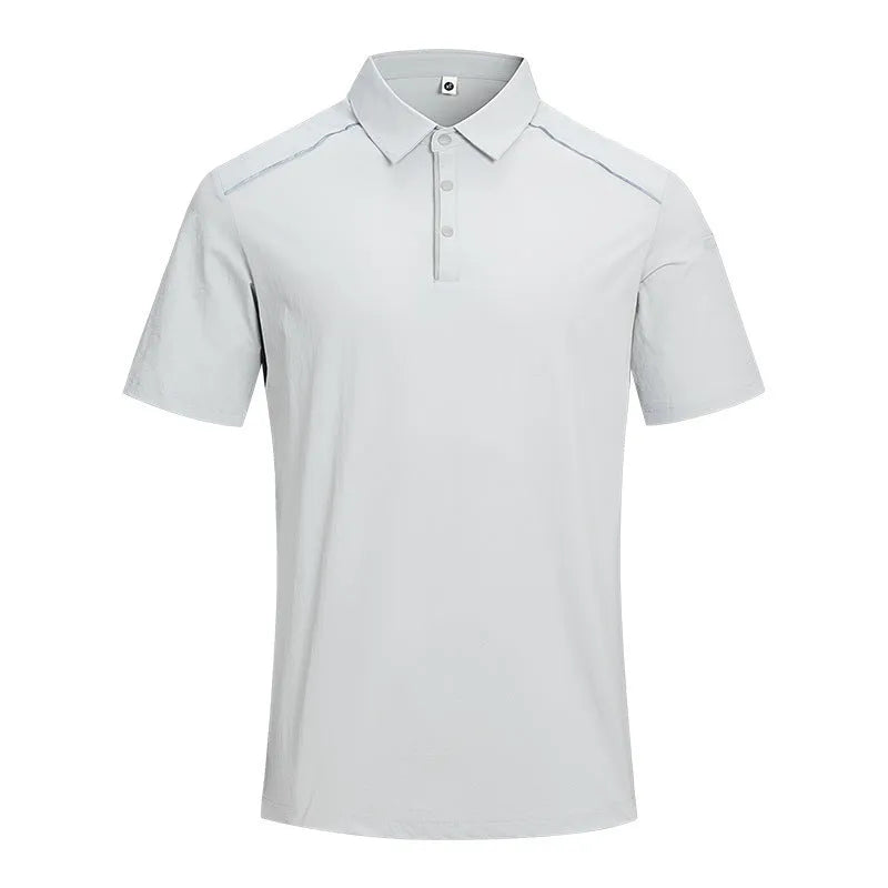 Men's chemical fibre blend polo shirt short sleeve in classic black colour with slit design detail