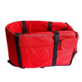 Foldable blue cloth dog kennel set up outdoors, showing mesh ventilation panels.