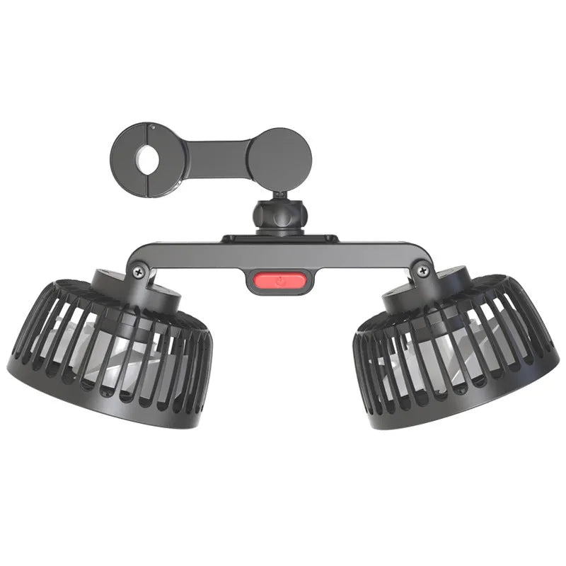 High Wind Power Chair Back Dual Head Fan clipped onto outdoor chair, plastic dual fan heads, portable battery fan for camping