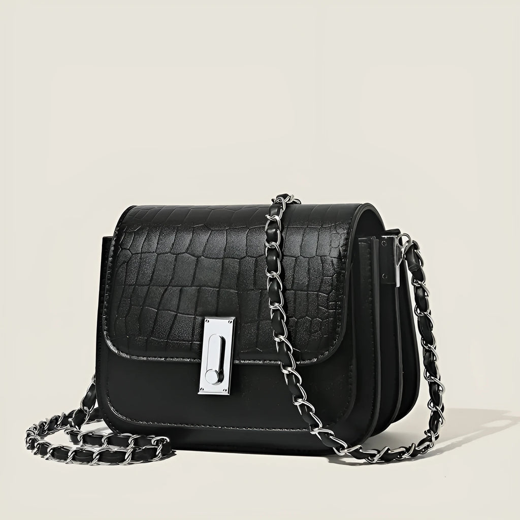 Women's soft PU chain shoulder bag in black, white, or green with internal phone pocket