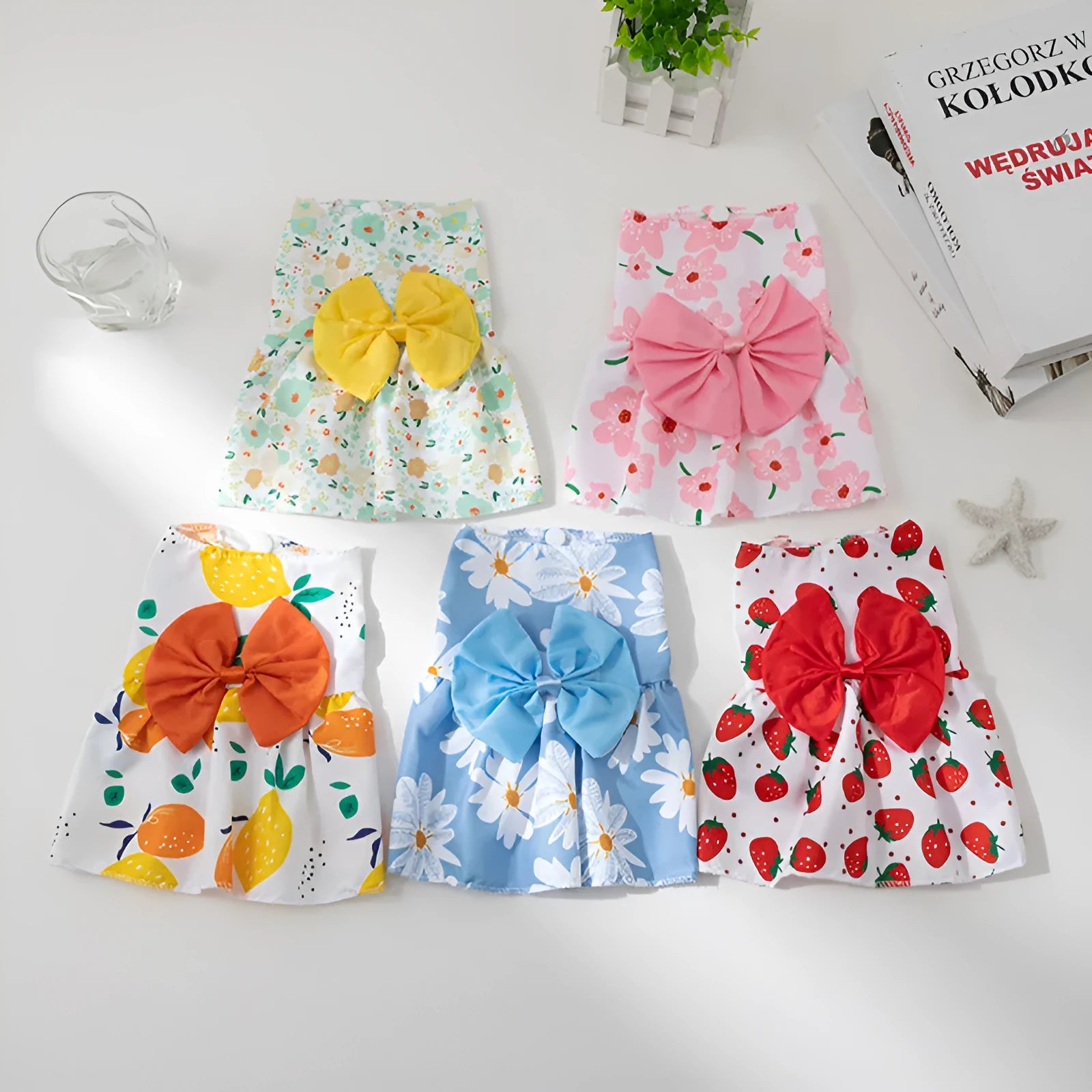 Ultra-thin floral butterfly knot pet dress for dogs and cats in multiple colour options