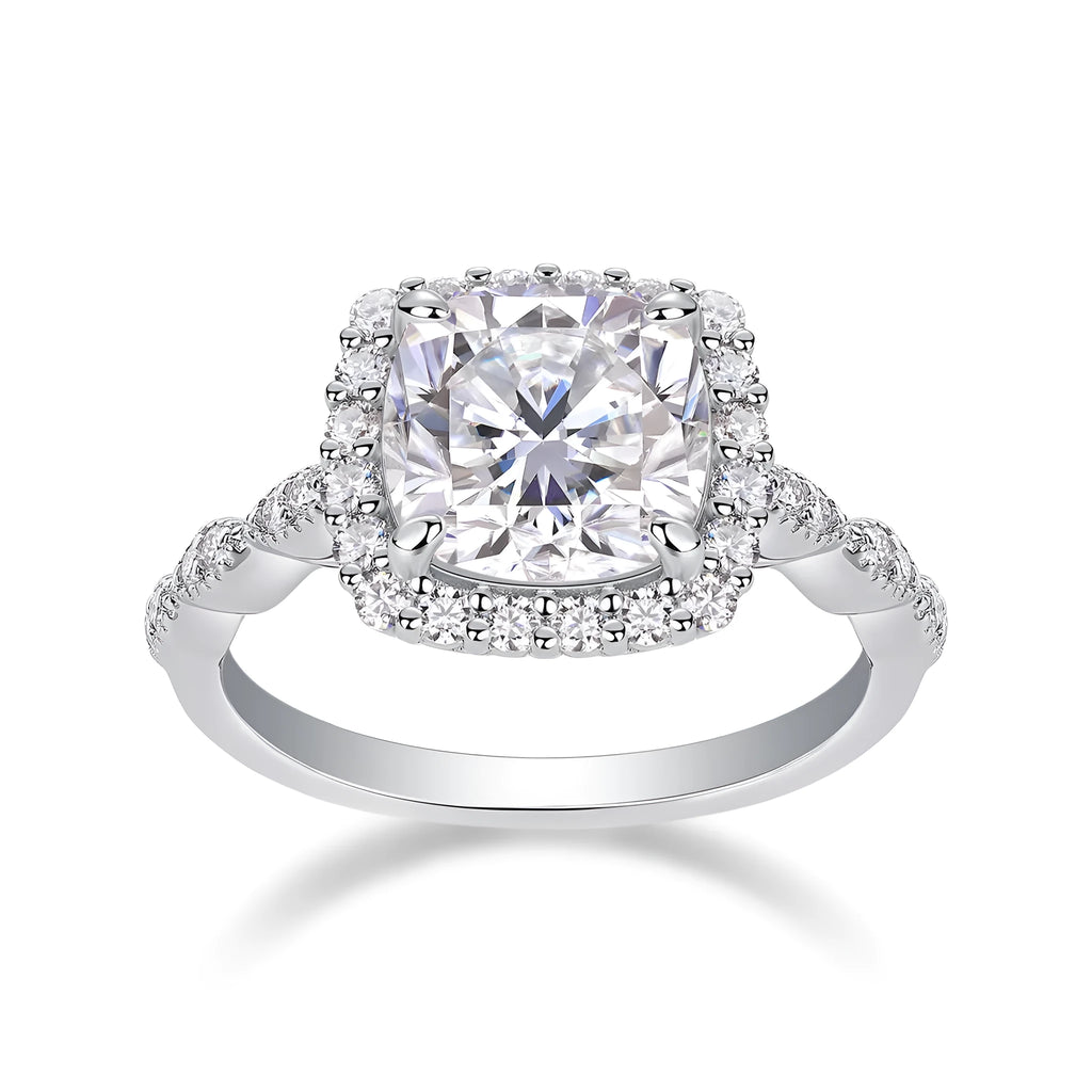 Square moissanite ring in S925 silver with platinum plating, 8.5mm stone, sizes 5-9, GRA certificate and gift box
