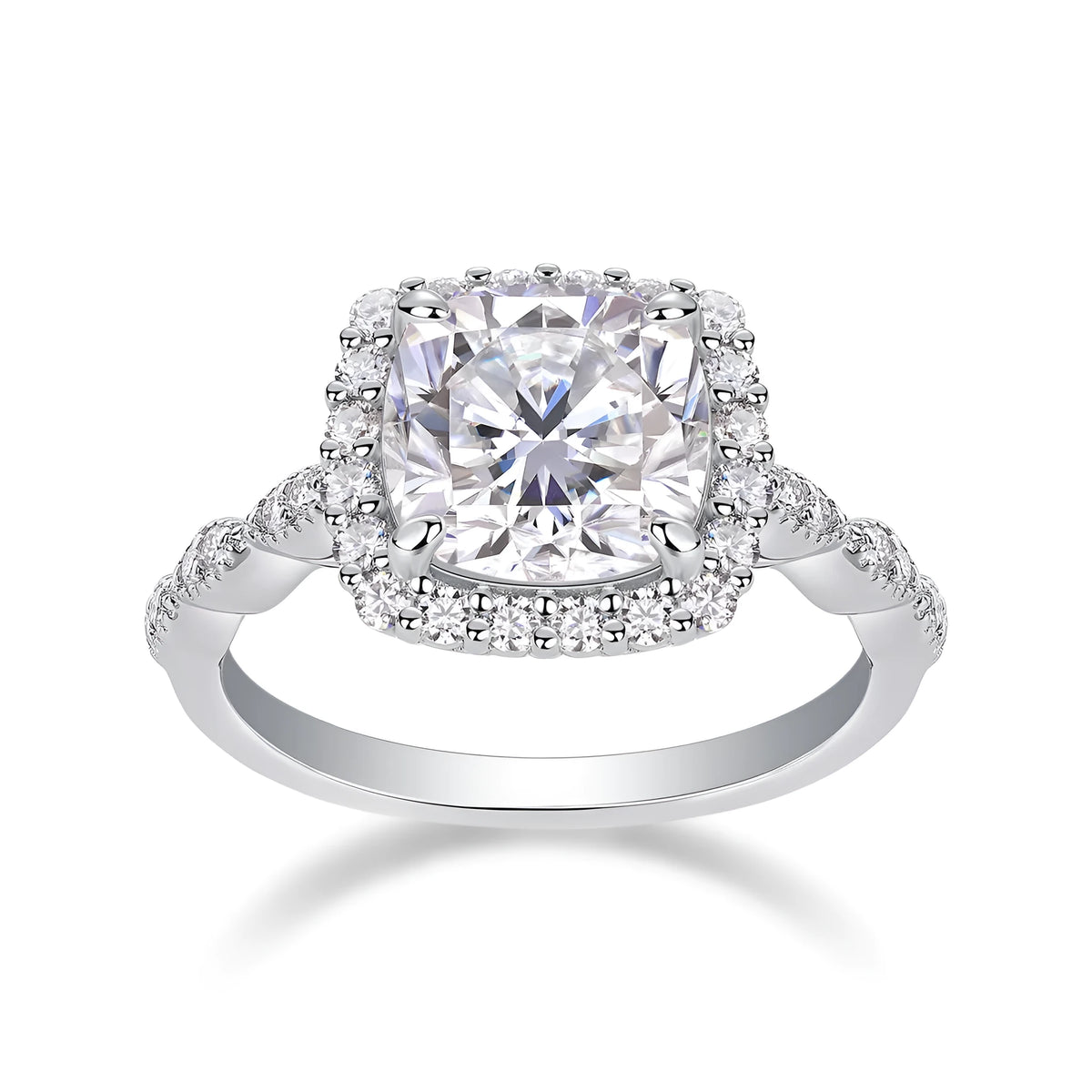 Square moissanite ring in S925 silver with platinum plating, 8.5mm stone, sizes 5-9, GRA certificate and gift box