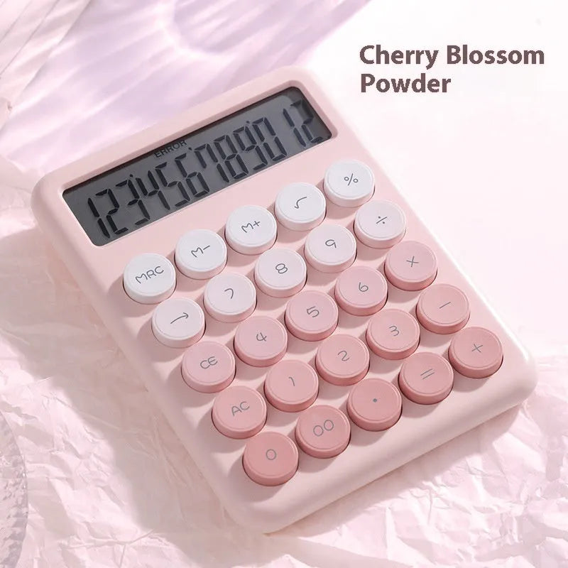 Desk calculator with gradient colour design in violet, pink, blue, and green options