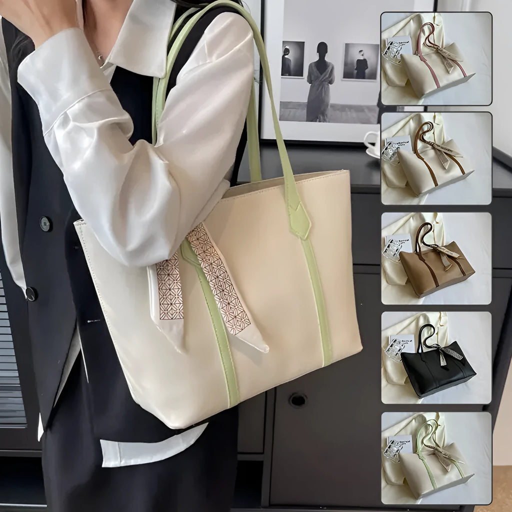 Women's large capacity bucket tote shoulder bag with sandwich pockets and zip compartments