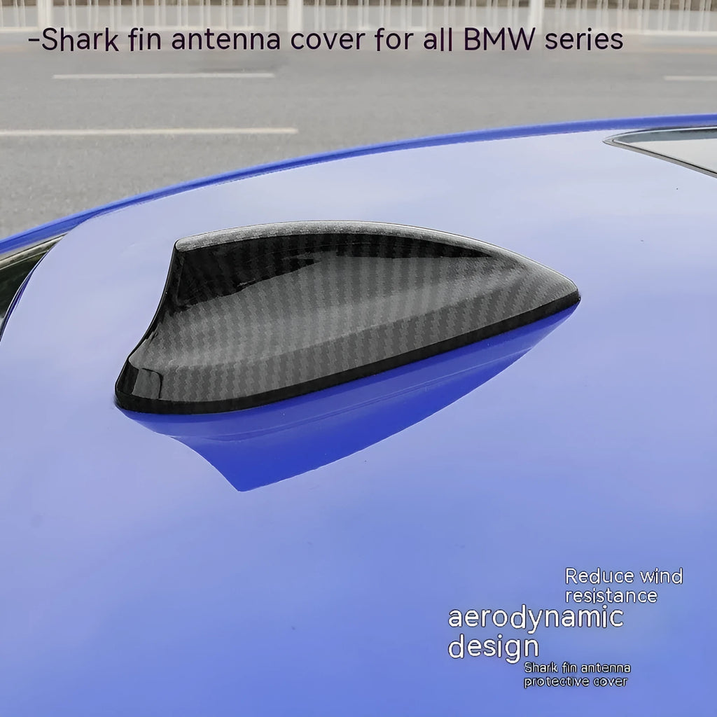 BMW shark fin antenna cover in carbon fibre pattern and piano black ABS plastic.