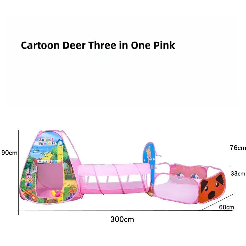 Children's three-in-one tent play set with ball pool and tunnel in marine theme
