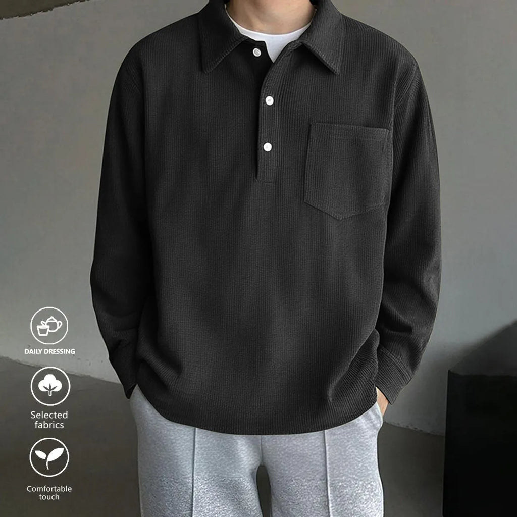 American retro casual pullover bottoming shirt in polyester, loose fit, black colour option