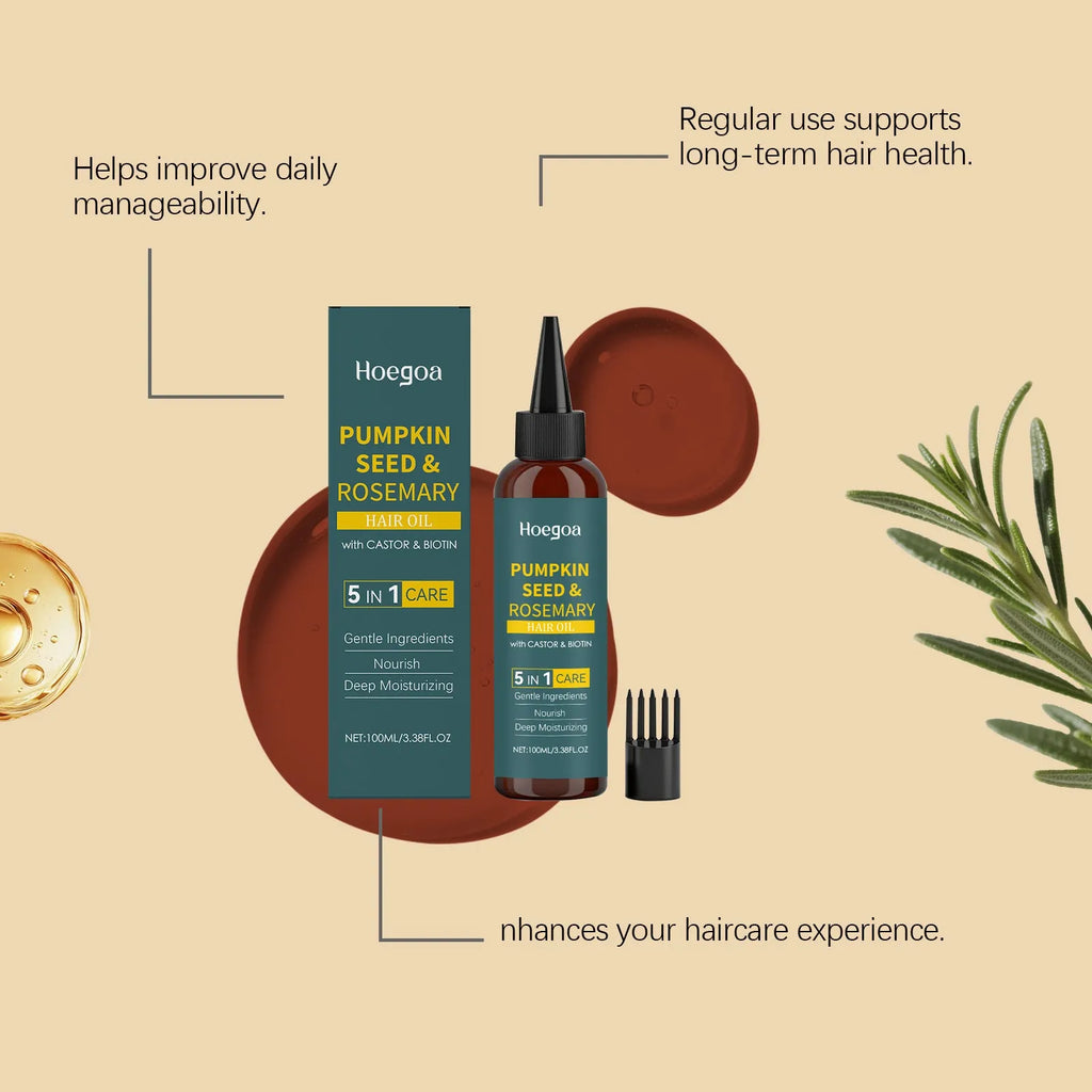 Rosemary essential hair oil 100ml set with pointed dispenser tip and hair comb