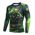 Man wearing a slim fit, printed ZF016 long sleeve sports top and matching trousers for running.