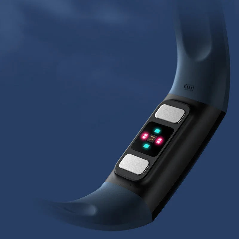 Y6 Black smart health bracelet with 1.1-inch screen on a wrist, showing ECG and heart rate data.