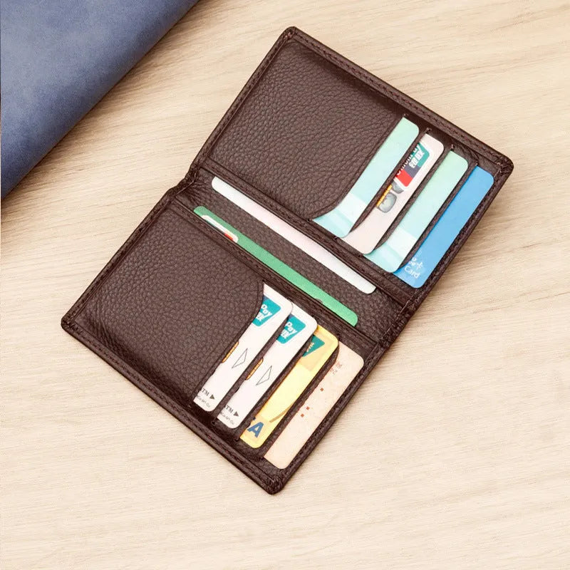Genuine cowhide leather credit card holder in black or brown with urban simplicity styling