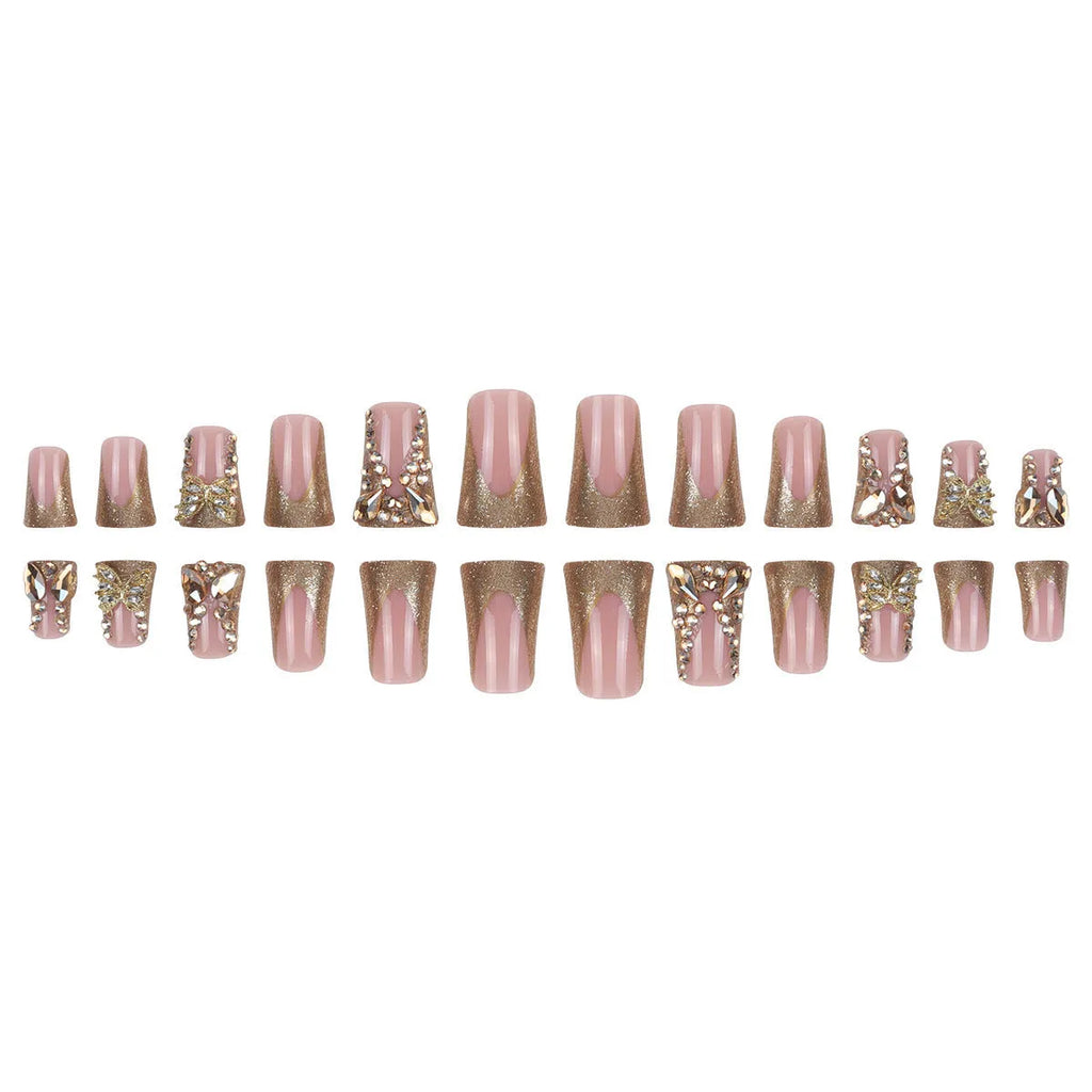 Golden diamond debris butterfly nail stickers set with adhesive glue for DIY manicures